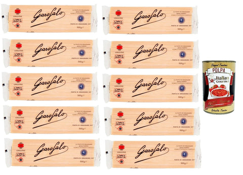 10x Linguine N. 12 Neapolitan Durum Wheat Semolina Pack of 500 g Pasta IGP + Italian Gourmet Polpa 400 g