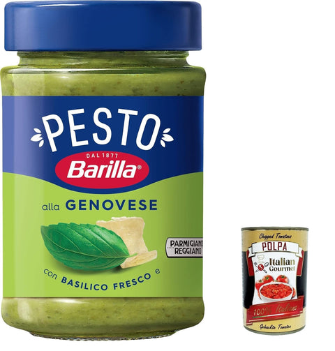 Pesto alla Genovese 6 x 190 g Gluten-Free Italian Pasta Sauce with 100% Italian Basil from Sustainable Agriculture and Parmigiano Reggiano + Italian Gourmet Polpa 400g