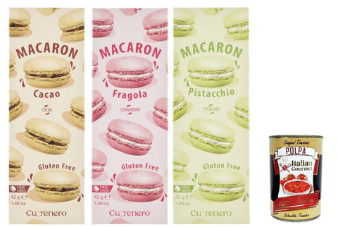 Cuorenero Macaron Test Pack, Gluten Free, Gluten Free, Kosher, Macaron Chocolate Alde 3 x 42 g + Italian Gourmet Polpa 400 g