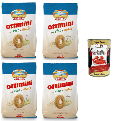 Divella Ottimini riso e corn rice and corn 4 x 400 g + Italian gourmet polpa 400 g