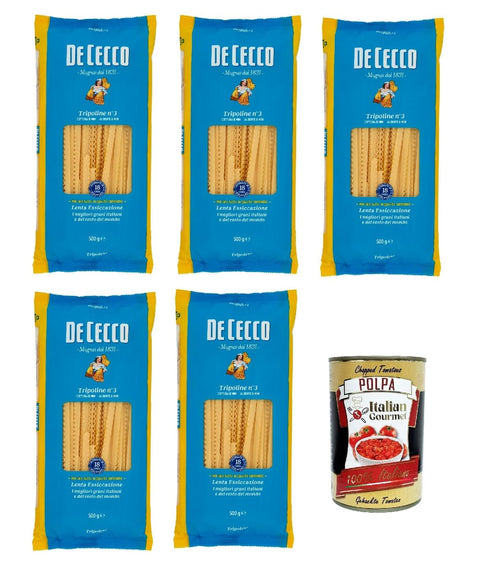 De Cecco Tripoline N°3, 100% Italian Pasta Pasta, 5 x 500 g + Italian Gourmet Polpa 400 g