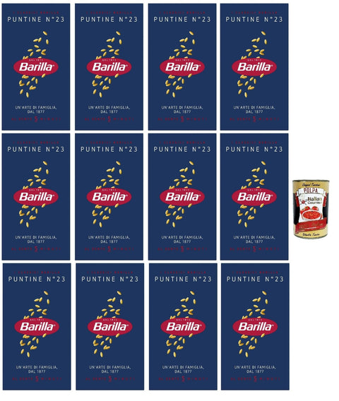 Barilla Puntine No.23 Pasta - 12 x 500 g (6 kg) | Fine Pastina/Soup Noodles, al Dente in 5 Min., 100% Durum Wheat Semolina - for Broths, Minestrone & Children's Dishes + Italian Gourmet Polpa