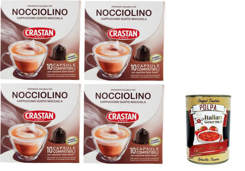 CRASTAN 1870, Nocciolino, 10 Capsules, 4 Boxes of 10 Capsules Drink with Hazelnut Flavour, Capsules Compatible with Dolce Gusto for Sweetening as Desired, + Italian Gourmet Polpa 400 g