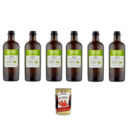 6 x Carapelli, olio extra virgin di oliva 1 L, high-quality extra virgin olive oil, derived from olives from countries of the European Union 6 x 1 L + Italian gourmet polpa 400 g