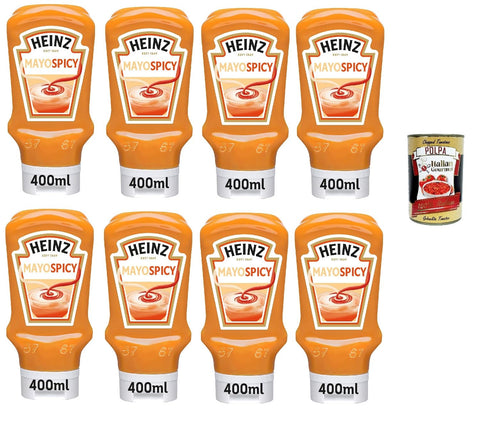 Mayo Spicy, Vegan Mayonnaise with Sriracha Flavour, Creamy with Spicy Twist, 10 Bottles of 400 ml + Italian Gourmet Polpa 400 g