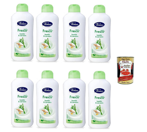 8 x Venus Bagnodoccia Shower Gel Fresh with Bamboo and Ginger - Soft, Smooth and Velvety Skin - Body Cleanser 650 ml + Italian Gourmet Polpa 400 g