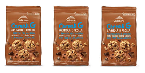Galbusera Cereali G Granola e Frolla Shortbread Biscuits with Cereal and Chocolate Pieces 300 g Pack of 3