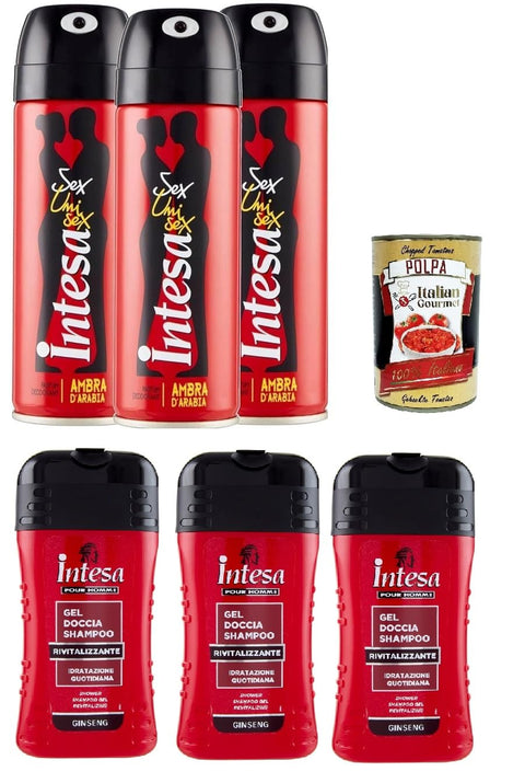 Intesa Deodorante Sex Unisex Test Pack Shower Gel and Deodorant Spray 3 x 125 ml and 3 x 250 ml + Italian Gourmet Polpa 400 g