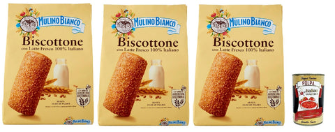 Mulino Bianco Biscottone Biscotti with Latte Fresco 100% Italian, Biscuits with Fresh Milk 100% Italian, Biscuits Cookies 3 x 700 g + Italian Gourmet Polpa 400 g