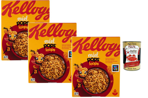 Miel Pops Loops Honey Grain Rings Breakfast Cereal, Crispy Cereals with Vitamin D, 3 x 330 g Family Supply for Children and Adults + Italian Gourmet Polpa