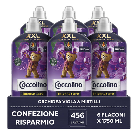Coccolino Fabric Softener Concentrate Orchid Purple and Blueberries, Fabric Softener Intense Care with Pro Fibre Technology, XXL Format 456 Washes, Pack of 6 x 1750 ml