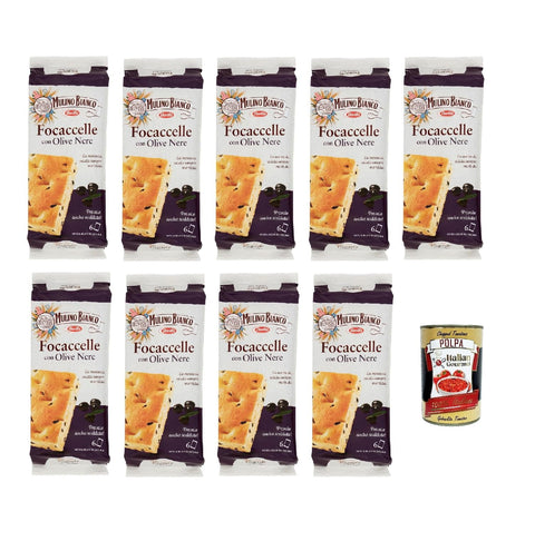 Mulino Bianco Focaccelle with Olives, 9 x 210 g + Italian Gourmet Polpa 400 g