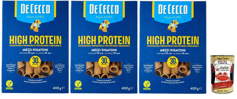De Cecco Mezzi Rigatoni No. 26, High Protein, Italian Durum Wheat Noodles, 3 Packs of 400 g, Pasta Made from 100% Italian Durum Wheat + Italian Gourmet Polpa 400 g