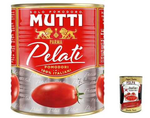 Mutti Pomodori Pelati Peeled Tomatoes 100% Italian Tomatoes 800g Tin Tomato Sauce + Italian Gourmet Polpa 400g Pack of 12