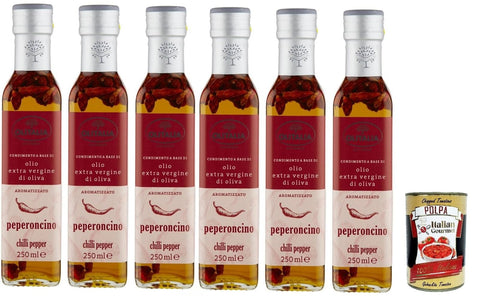 Olitalia Olio Condimento a Base di olio extra virgin di oliva all'aroma di peperoncino, extra virgin olive oil chilli pepper flavour 6 x 250 ml + Italian Gourmet polpa 400 g