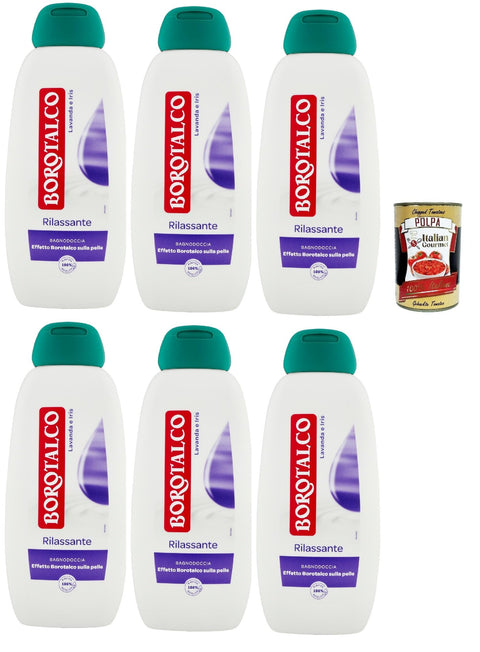 Borotalco - Bath Foam for Body, Lavender and Iris Fragrance - Refreshing Bath Foam, Borotalk Effect on the Skin - Ideal for Men and Women - Pack of 6 x 450 ml + Italian Gourmet Polpa 400 g