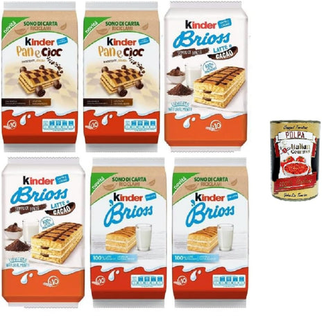 Kinder Pan e Cioc & Brioss, Assortment of Milk and Chocolate Pastries, Pack of 6, Breakfast Sweet Snack, 290 g + Italian Gourmet Polpa 400 g