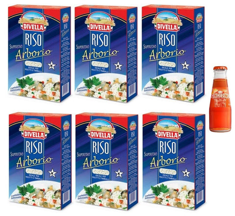 6 x Divella Arborio Rice, Superfine Rice in Beans, Ideal for Risottos and Timbales, Vacuum Pack of 1 kg + 1x Gingerino Recoaro Italian Aperitivo 10cl Free