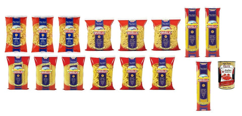 Divella Pasta Test Pack Fusilli col Buco - Elicoidali - Mezze Maniche - Spaghetti Ristornate - Penne Regine, Italian Pasta Made of Durum Wheat Semolina, 15 x 500 g + Italian Gourmet Polpa 400 g