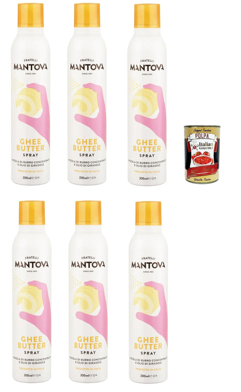 Fratelli Mantova, Ghee Butter Spray 6 x 200 ml - Ghee Butter Spray 100% Natural, 100% Light, 100% Simple - With the Spray You Save up to 90% Product, + Italian Gourmet Polpa 400 g