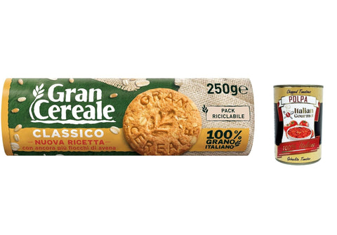 12 x Mulino Bianco Gran Cereale Classico Grain Biscuits Multi Cereals 250 g + Italian Gourmet Polpa 400 g