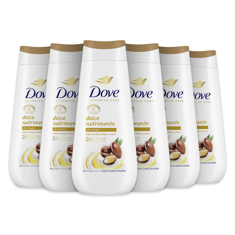 Dove Sweet Nourishing Body Wash, Moisturizing Shower Bath, Gentle Formula on Skin Microbiome, with Vegetable Moisturizing Agents, SLES Sulphate Free, Shower Bath for Men and Women, 6 x 225 ml