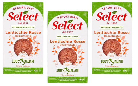 3 x Select Lenticchie Rosse Decorticate Peeled Red Lentils 100% Italian Legumes Paper Packaging of 400 g