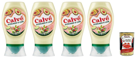 Calvè Salsa, Avocado and Lime Sauce, Condiment Sauce, Gluten-Free Condiment Sauce, 250 ml Top Down 4 x 250 ml + Italian Gourmet Polpa 400 g