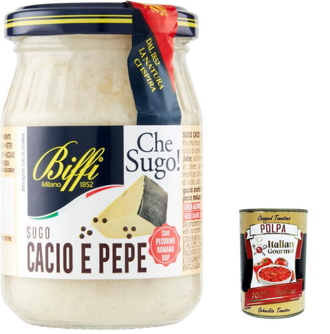 3 x Biffi Sugo Cacio and Pepe Sauce with Pecorino Romano Dop Cream 190 g + Italian Gourmet Polpa 400 g