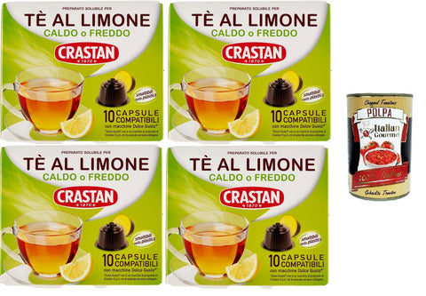 CRASTAN 1870, Tè al Limone, Lemon Tea, 4 Boxes of 10 Lemon Tea Capsules, Capsules Compatible with Dolce Gusto, Gluten Free, 100% Made in Italy, + Italian Gourmet Polpa 400 g
