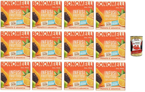 12 x Bonomelli 100% Natural Fruit Infusions Papaya and Orange, Pack of 12 Filters + Italian Gourmet Polpa 400 g