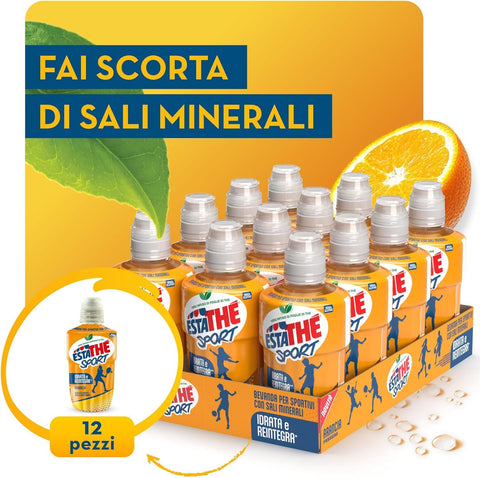 Estathè Sport Orange Tea Sports Drink 12 x 250 ml – Refreshing orange-flavored drink with minerals and a practical sports cap for school, office, training, football, tennis and fitness.