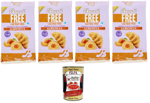 Bauli Croissant with Apricot Filling - Lactose Free - Soft Breakfast Pastries - 5 Individually Packed Croissants - 4 x 225 g + Italian Gourmet Polpa 400 g