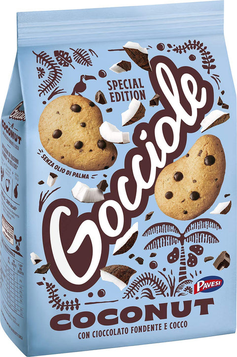 Barilla Pavesi Gocciole Coconut Shortbread Biscuits with Dark Chocolate and Coconut Biscuits with Chocolate Drops 320 g Biscuits Cookies