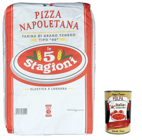 2x Pizza Flour Le 5 Stagioni Napoletana 10 kg Bag - Wheat Flour Type 00, Farina di Grano Tenero Tipo "00" Italy + Italian Gourmet Polpa 400g