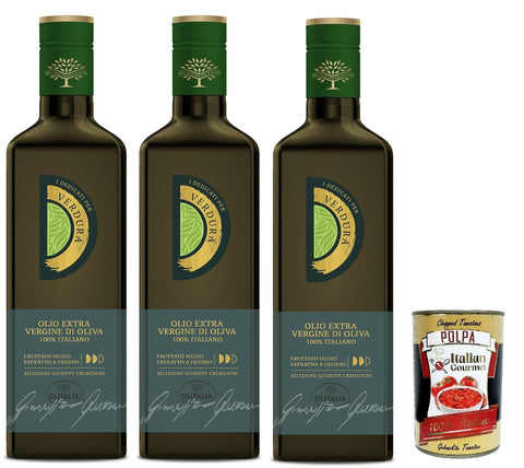 Olitalia, Olio Extravergine di Oliva, I Dedicati Verdure, Extra Virgin Olive Oil for Vegetables, 3 x 500 ml + Italian Gourmet Polpa 400 g