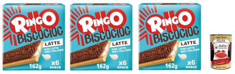 Pavesi Ringo Bisco Cioc Latte, Biscuit with Milk Filling and Chocolate Coating for a Sweet and Delicious Snack for Between Meals, 3 x 162 g + Italian Gourmet Polpa 400 g