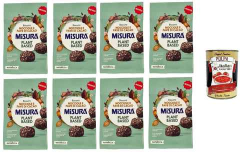 Misura Naturìcca Biscotti Nocciole e Fave di Cacao Plant Based Biscuits Hazelnuts and Cocoa Beans 8 x 260 g + Italian Gourmet Polpa 400 g