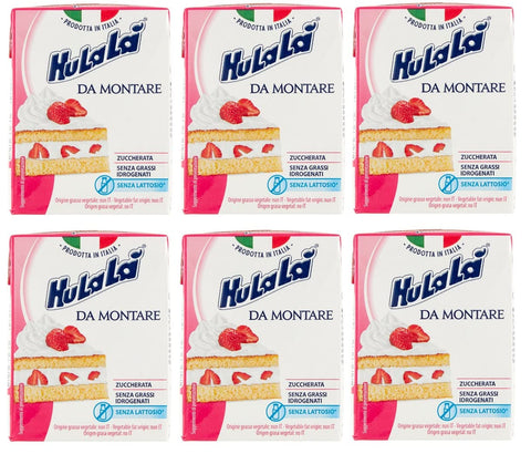 6 x Hulalà Panna da Montare Zuccherata Sweetened Confectionery Product Cream to Assemble 200 ml Lactose-free and Free from Hardened Fat Italian Product Based on Vegetable Fats