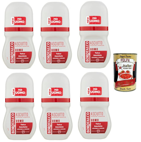 6 x Borotalco roll-on deodorant uomo asciutto men amber 50 ml + Italian gourmet polpa 400 g