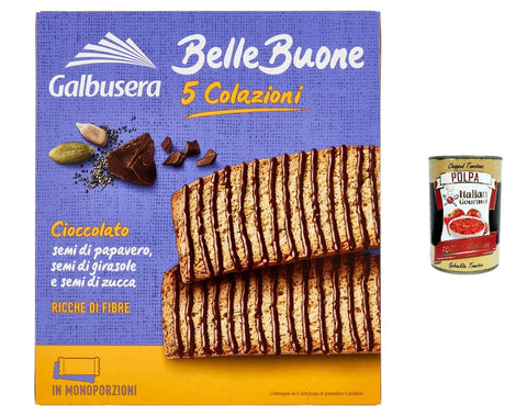 6 x Galbusera Belle Buone Fat Spesse Rusks with Cereal with Oats, Pecan Nuts, Fruit, 5 Individual Servings, 200 g + Italian Gourmet Polpa 400 g