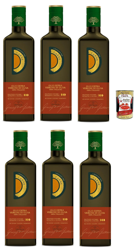 Olitalia, Olio Extravergine di Oliva, I Dedicati Carne, Extra Virgin Olive Oil for Meat Dishes, 6 x 500 ml + Italian Gourmet Polpa 400 g