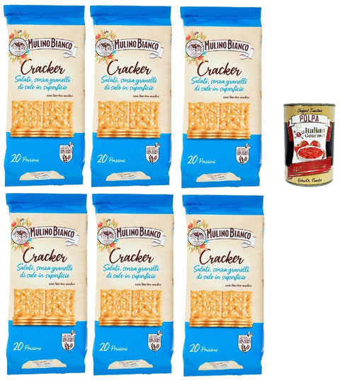 Mulino Bianco Barilla Crackers Crackers Non Salati with Reduced Salt Content 6 x 500 g Savoury Snack Biscuits from Italy + Italian Gourmet Polpa 400 g