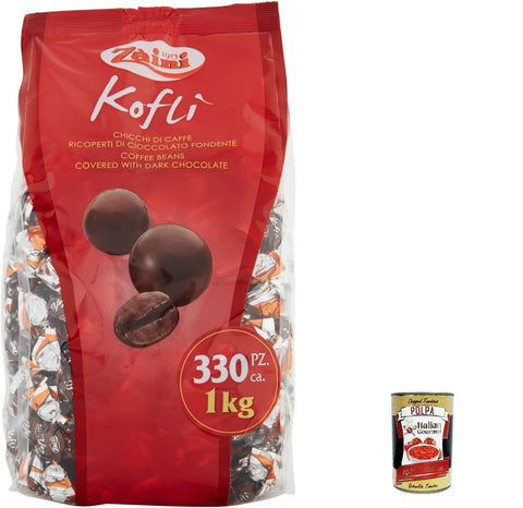 Zaini Kofli' Coffee Beans Covered with Dark Chocolate - 1000 g + Italian Gourmet Polpa 400 g