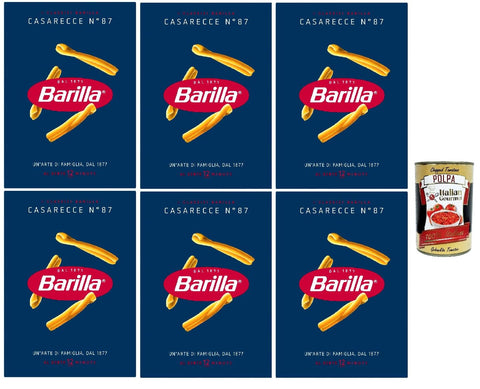 Barilla Casarecce N.87 - 6 x 500 g Durum Wheat Pasta, Twisted Tubes for Sauces & Oven Dishes al Dente in 12 Minutes Made in Italy + Italian Gourmet Polpa