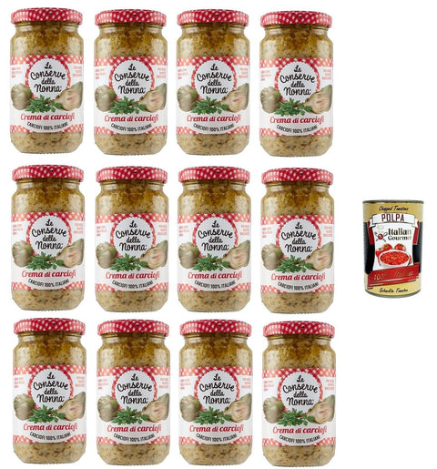 Le Conserve della Nonna- Crema di Carciofi Artichoke Cream for Pasta, Rice and Croutons 12 x 190 g + Italian Gourmet Polpa 400 g