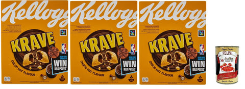 Krave Choco Nut | Cereal Bundle with Chocolate and Hazelnut Filling | Breakfast Cereals | Breakfast Cereals, 3 x 375 g + Italian Gourmet Polpa 400 g