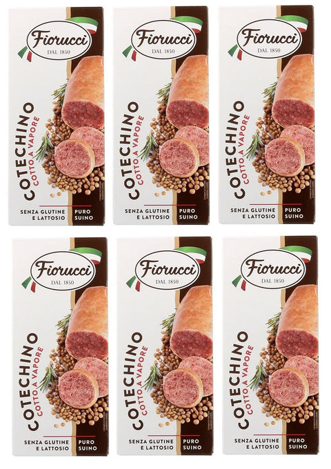 Fiorucci Cotechino Italian Speciality Typical Traditional Smoked Meat Gluten Free 500g Steamed Cotechino Pack of 6
