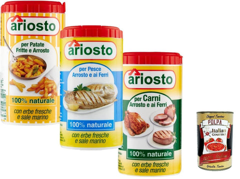 Ariosto Test Pack Spice for Fried and Grilled Fish, Meat and Fried Potatoes 3 x 80 g + Italian Gourmet Polopa 400 g