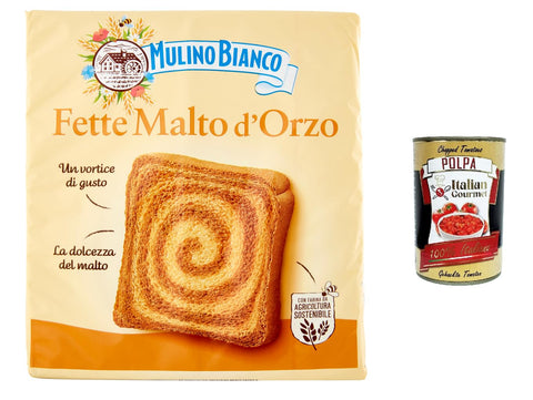 3 x Mulino Bianco Fette Biscottate Le fette malto d'orzo 315g Rusk Biscuits Barley Malzzweik + Italian Gourmet Polpa 400g